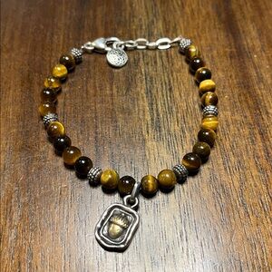 Brighton Elegant Silver and Brown Beaded Acorn Bracelet, tiger eye